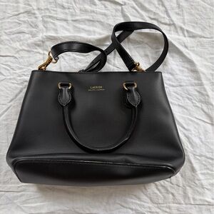 Ralph Lauren Black Leather Crossbody with Gold Hardware and Detachable Strap